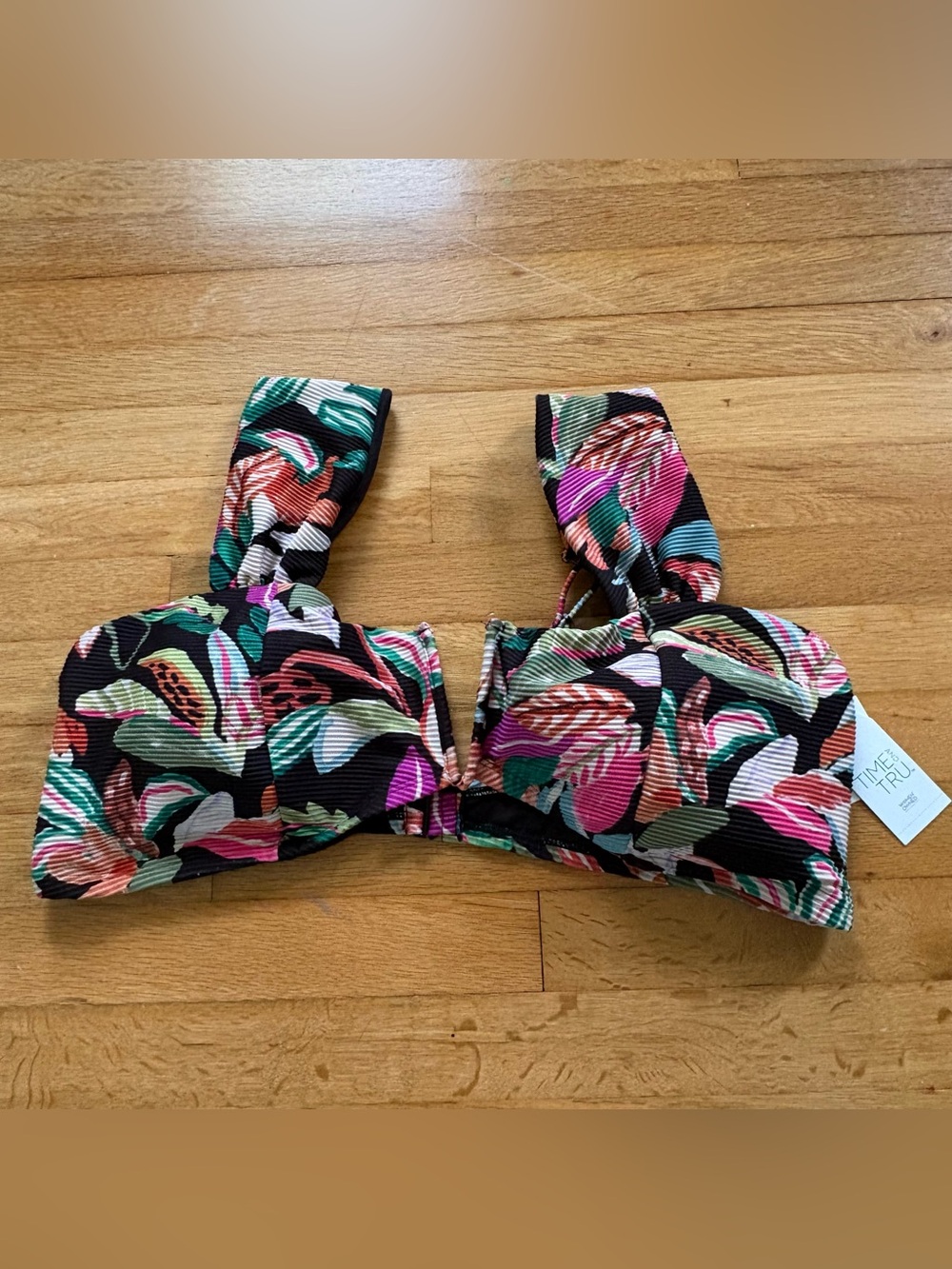 Tropical Floral Bikini Top in Black, Pink & Green